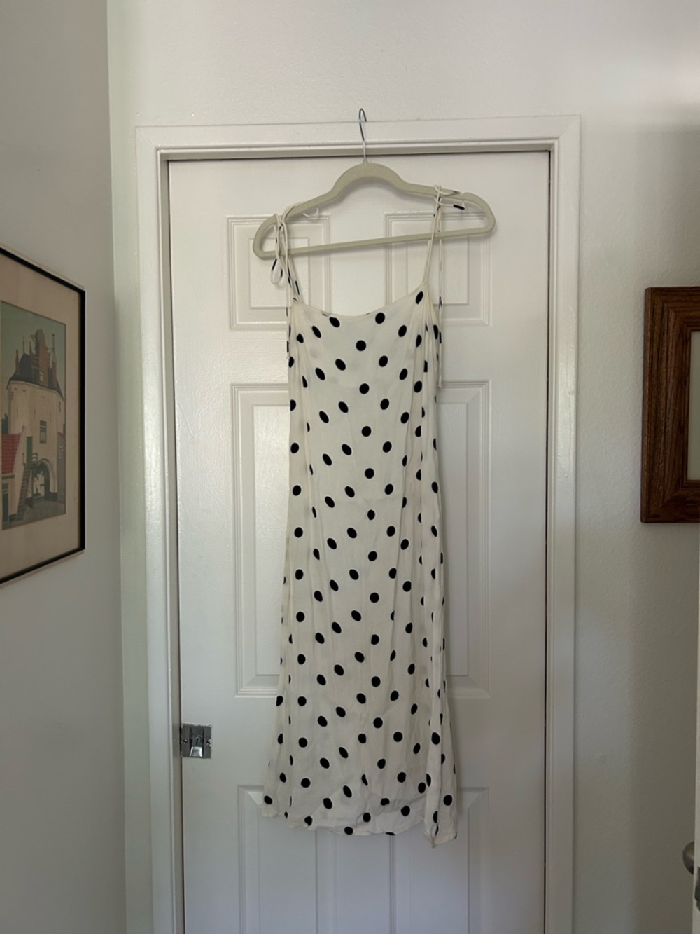 Reformation White Slip Dress with Black Polka Dots